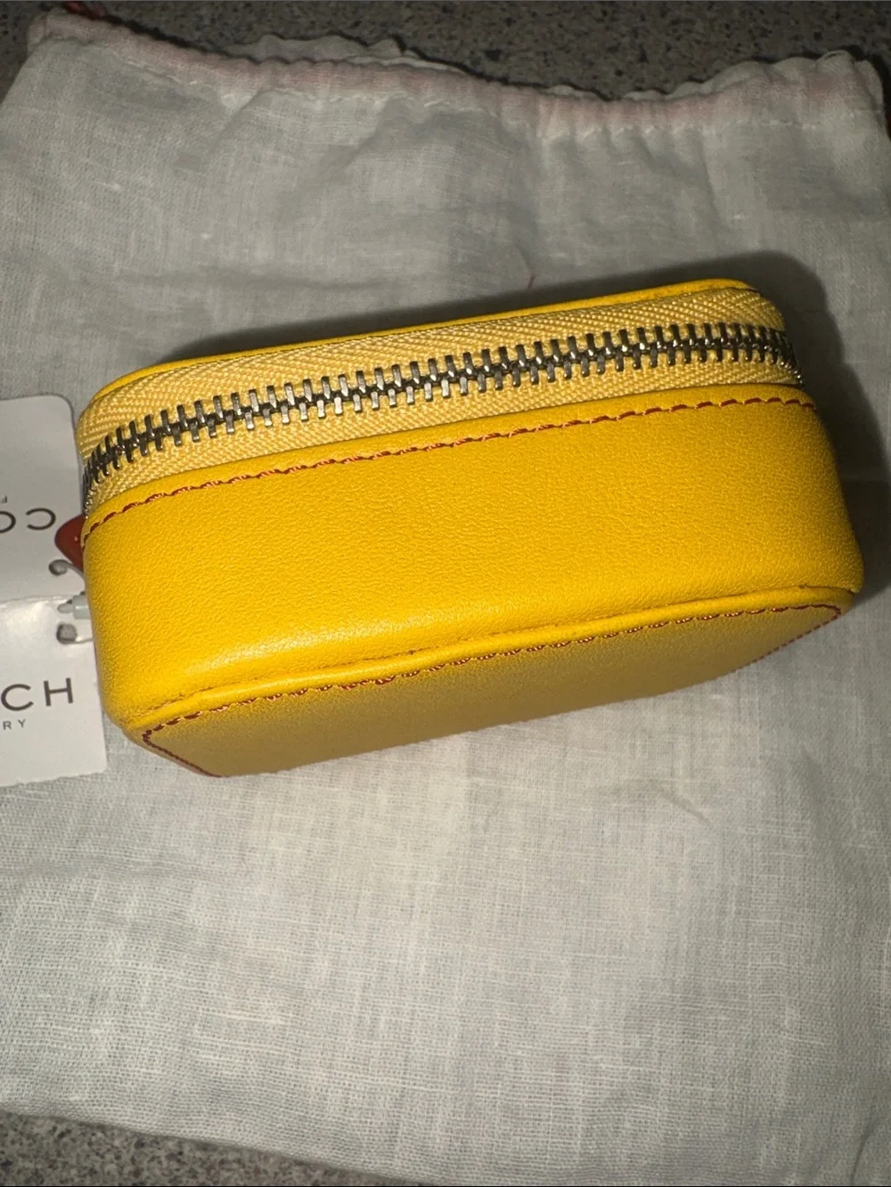 Coach Yellow Leather pill box / Case with Red Pull. NWT ! Price firm